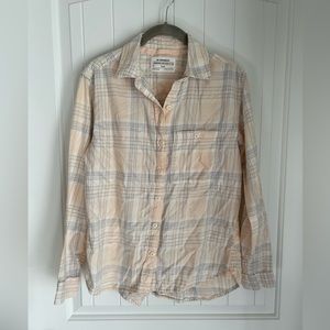 Rei Cooperative XS Cream Long Sleeves High Low Button Down Shirt Womens Plaid